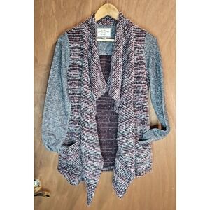 Lucky Brand Cardigan Size W/Sm Sweater Gray Red Open Front Cardigan Western *EUC